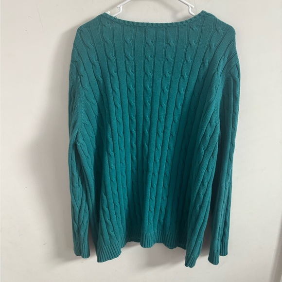 Chaps Sweater Women’s V-Neck Size 3X Teal Green Cable Knit Old Money Preppy - Picture 2 of 5